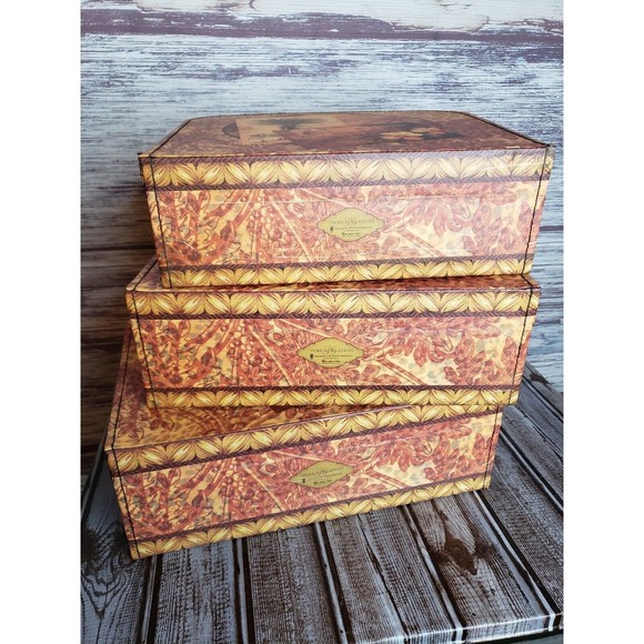 Decorative Travel Chest Paperboard Boxes Set of 3 Small Travel Antique Suitcases - Picture 5 of 6